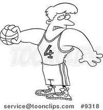 Cartoon Black and White Line Drawing of a Basketball Guy by Toonaday