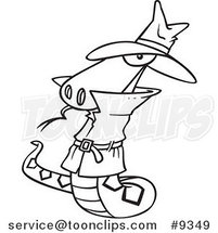 Cartoon Black and White Line Drawing of a Spy Serpent by Toonaday