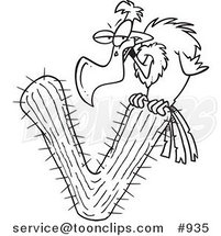 Cartoon Line Art Design of a Vulture Perched on a Letter V Cactus by Toonaday