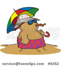 Cartoon Sandman on a Beach with an Umbrella by Toonaday