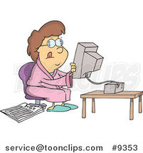 Cartoon Lady Holding a Computer Monitor and Searching by Toonaday