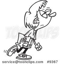 Cartoon Black and White Line Drawing of a Grouchy High School Girl by Toonaday