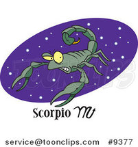 Cartoon Scorpio Scorpion over a Purple Oval by Toonaday