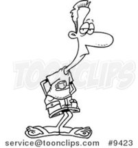 Cartoon Black and White Line Drawing of a Skinny Casual Guy by Toonaday