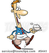 Cartoon Waiter Serving a Cappuccino by Toonaday