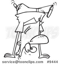 Cartoon Black and White Line Drawing of a Guy Doing a Cartwheel by Toonaday