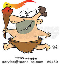 Cartoon Caveman Running with a Torch by Toonaday