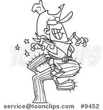 Cartoon Black and White Line Drawing of a Cowboy Riding a Cactus by Toonaday