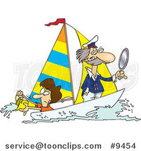 Cartoon Lady Scooping Buckets of Water out of a Sailboat by Toonaday