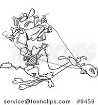 Cartoon Black and White Line Drawing of a Guy Riding a Fast Camel by Toonaday