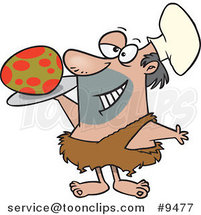 Cartoon Caveman Chef Serving an Egg by Toonaday