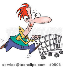 Cartoon Guy Pushing a Shopping Cart by Toonaday