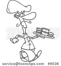 Cartoon Black and White Line Drawing of a Dessert Chef by Toonaday