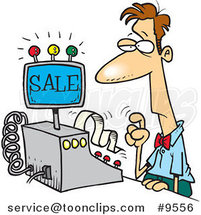 Cartoon Guy Ringing in a Sale by Toonaday