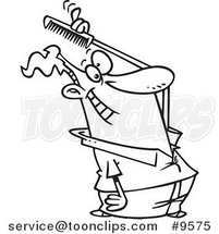 Cartoon Black and White Line Drawing of a Guy Combing His Hair by Toonaday