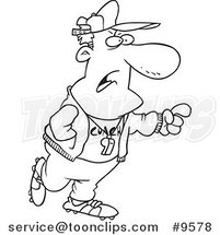 Cartoon Black and White Line Drawing of a Pointing Coach by Toonaday