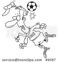 Cartoon Black and White Line Drawing of a Soccer Ball Hitting a Coach by Toonaday