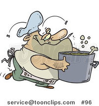 Cartoon Dirty Chubby and Stinky Chef Carrying a Pot by Toonaday