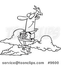 Cartoon Black and White Line Drawing of a Guy in the Clouds by Toonaday