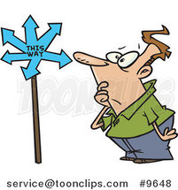 Cartoon Confused Guy Viewing an Arrow Sign by Toonaday