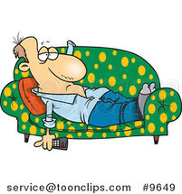 Cartoon Lazy Guy Watching Tv on a Sofa by Toonaday