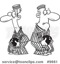 Cartoon Black and White Line Drawing of Two Convicts by Toonaday