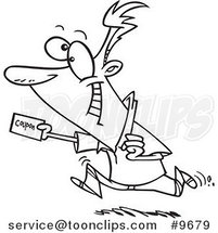 Cartoon Black and White Line Drawing of a Guy Using a Coupon by Toonaday