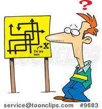 Cartoon Confused Guy Viewing a Map Sign by Toonaday