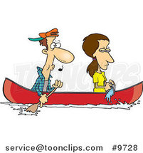 Cartoon Lady Scooping Water out of a Boat As Her Boyfriend Rows by Toonaday