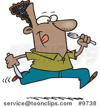 Cartoon Hungry Black Guy Running with Cutlery by Toonaday