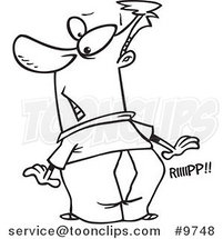 Cartoon Black and White Line Drawing of a Guy with Ripping Pants by Toonaday