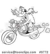 Cartoon Black and White Line Drawing of a Motorcycler by Toonaday