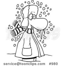 Cartoon Line Art Design of a Cold Winter Guy Standing in the Snow with Frozen Snot by Toonaday