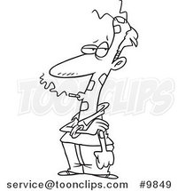 Cartoon Black and White Line Drawing of a Smoking Guy Wearing Patches by Toonaday