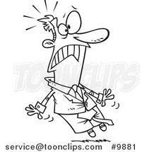 Cartoon Black and White Line Drawing of a Freaked out Business Man by Toonaday