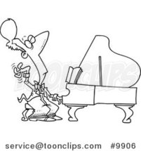Cartoon Black and White Line Drawing of a Fancy Pianist by Toonaday