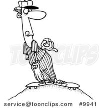 Cartoon Black and White Line Drawing of a Pitcher by Toonaday