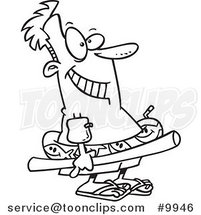 Cartoon Black and White Line Drawing of a Guy Ready to Swim by Toonaday