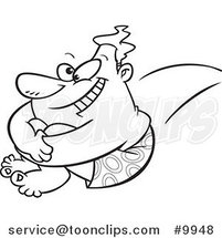 Cartoon Black and White Line Drawing of a Big Guy Jumping into a Pool by Toonaday