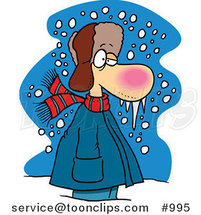 Cartoon Cold Winter Guy Standing in the Snow with Frozen Snot by Toonaday