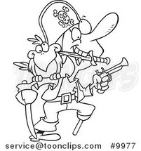 Cartoon Black and White Line Drawing of an Armed Pirate by Toonaday