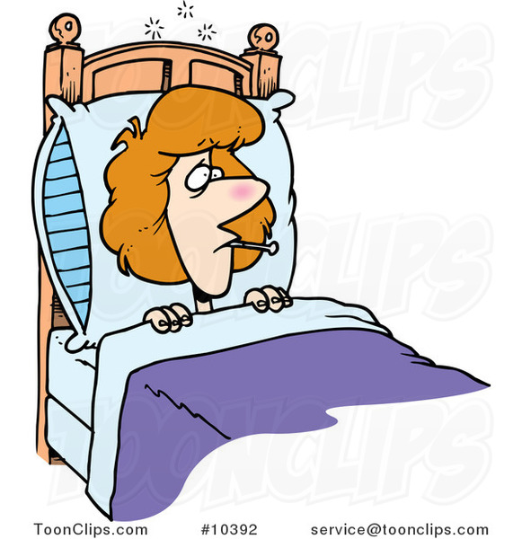 Cartoon Sick Lady in Bed #10392 by Ron Leishman