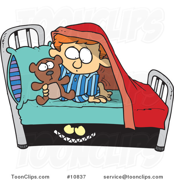Cartoon Monster Scaring a Boy Under a Bed #10837 by Ron Leishman