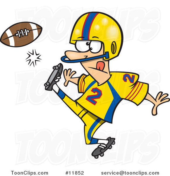 Cartoon Football Player Kicking #11852 by Ron Leishman