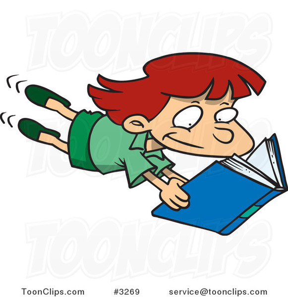 cartoon girl reading book. Cartoon Enthralled Girl