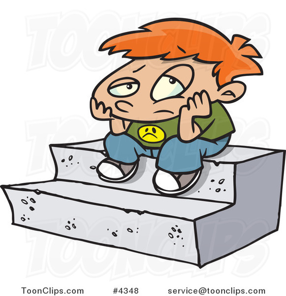 Cartoon Bored Boy Sitting on Steps #4348 by Ron Leishman
