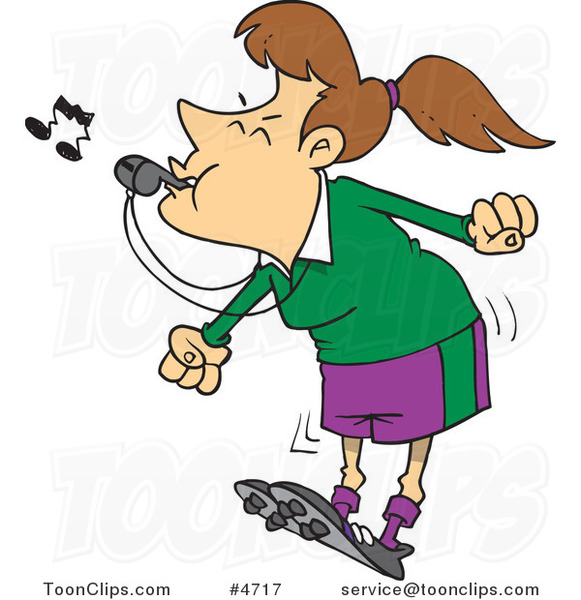 Cartoon Female Referee Blowing A Whistle 4717 By Ron Leishman 