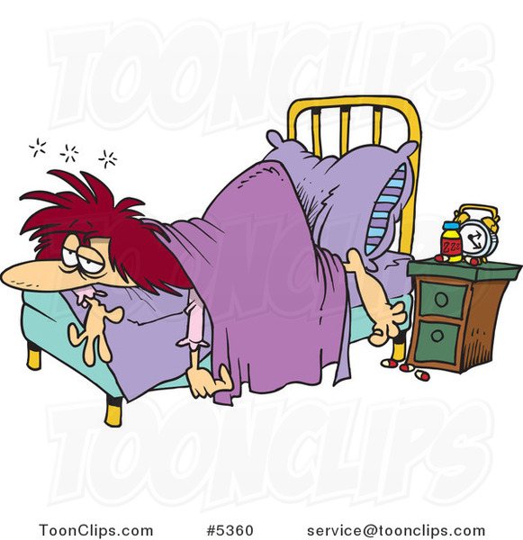 Cartoon Restless Lady Laying at the Foot of Her Bed #5360 by Ron ...