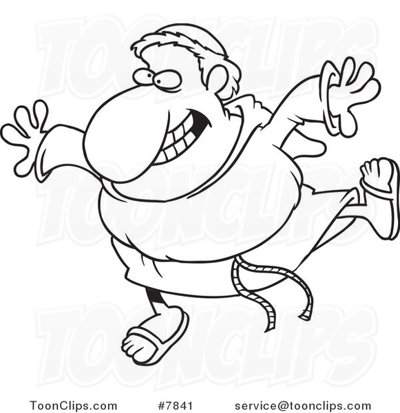 Cartoon Black and White Line Drawing of a Happy Friar 7841 by Ron Leishman