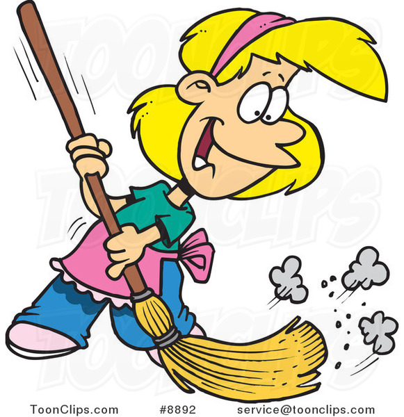 Cartoon Girl Sweeping #8892 by Ron Leishman